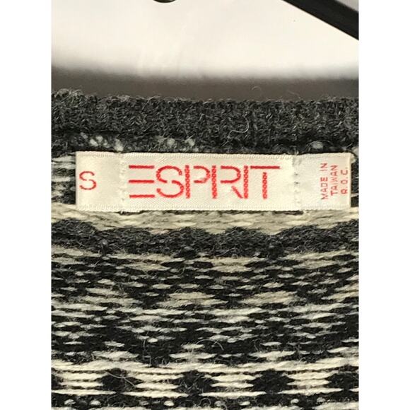 Esprit Sweater Small Womens Vintage Wool Blend Gray Black Geometric Design - Picture 3 of 8